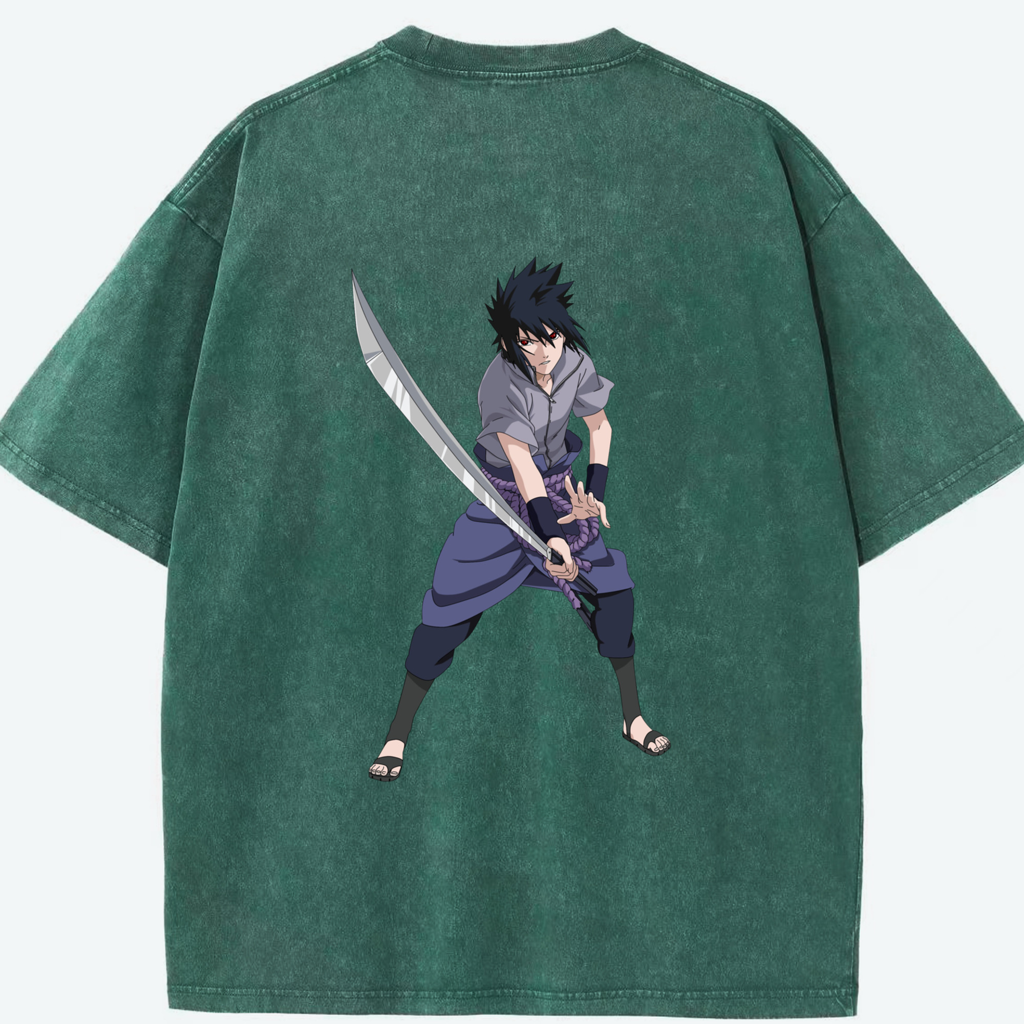 （画像用） NARUTO -ナルト- うちは サスケ Uchiha Sasuke 綿100% ヴィンテージ風 半袖Tシャツ（背面プリント）